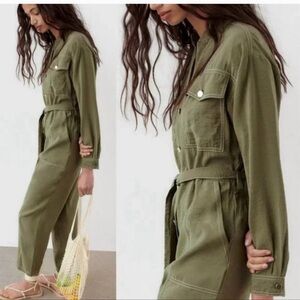 Personalized Zara Khaki Utility Jumpsuit